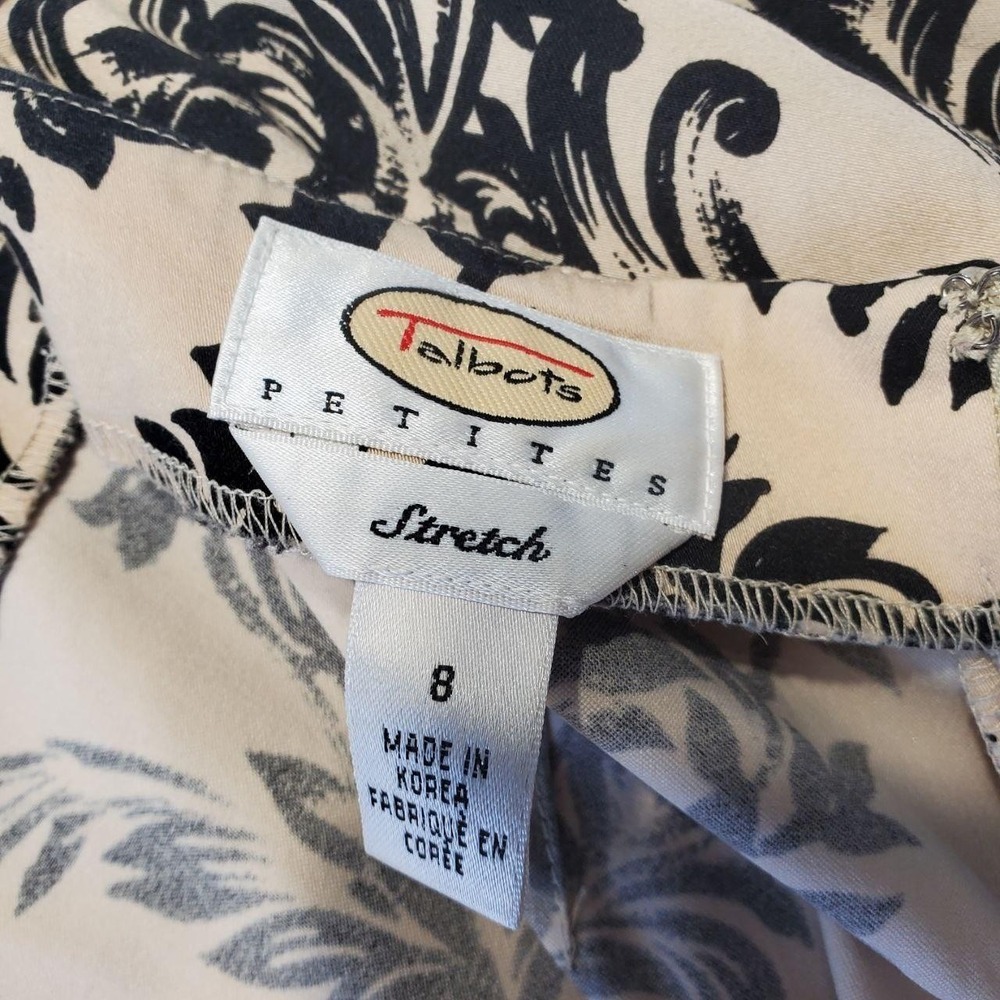 Talbots Petites Gothic Baroque Damask Print Beige Midi Pencil Skirt‎ Womens 8P - Picture 5 of 9